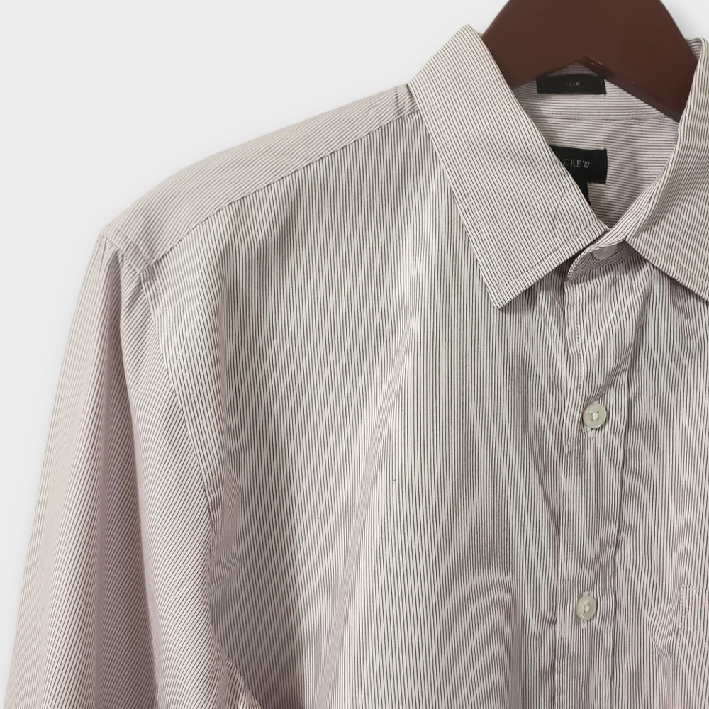 J. Crew Mens‎ Slim Fit Button Up Shirt Medium Red Pinstripe Casual Career Office